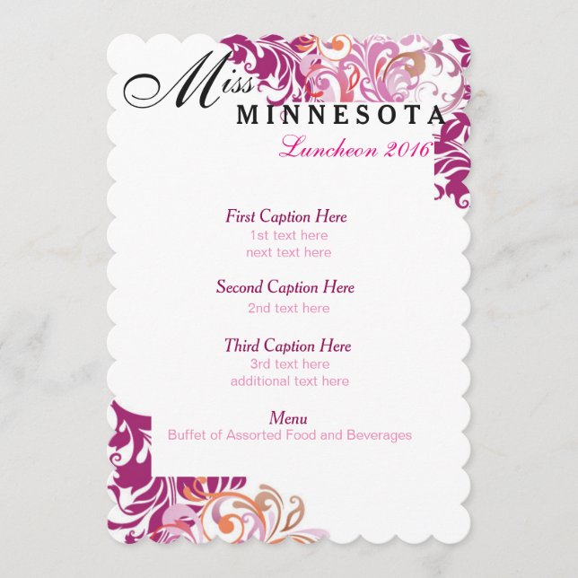 Custom Pink Multicolor Vines Luncheon Program Card (Front)