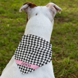 Custom Pink Name Houndstooth Pattern Dog Bandana<br><div class="desc">Printed on one side, black and white houndstooth pattern bandana with pet's name on a pink band. Two sizes available: 18"x18" (kids, small dogs) and 22"x22" (adults, large dogs). Easily change name using the Template provided. Lightweight fabric that breathes well and dries quickly. 100% spun polyester. See "About This Product"...</div>