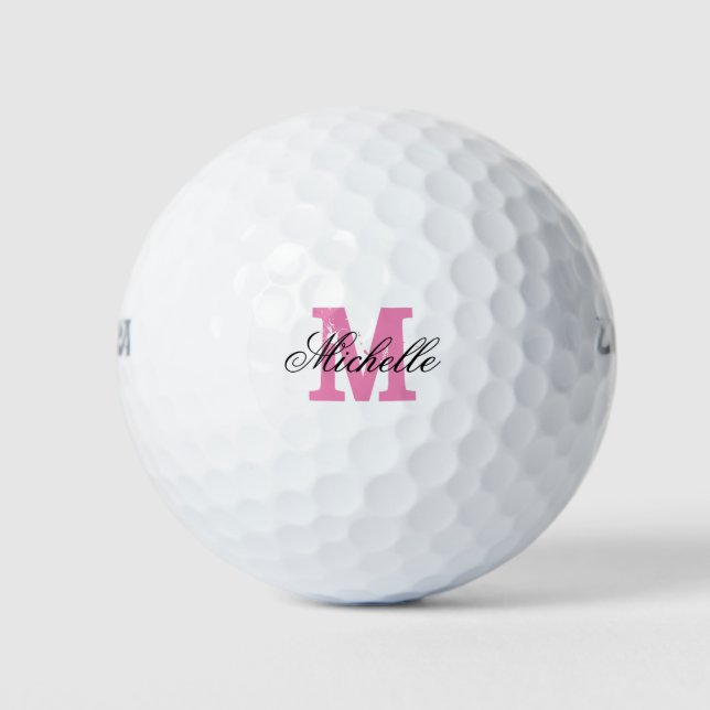 Custom pink name monogram golf balls for women (Front)