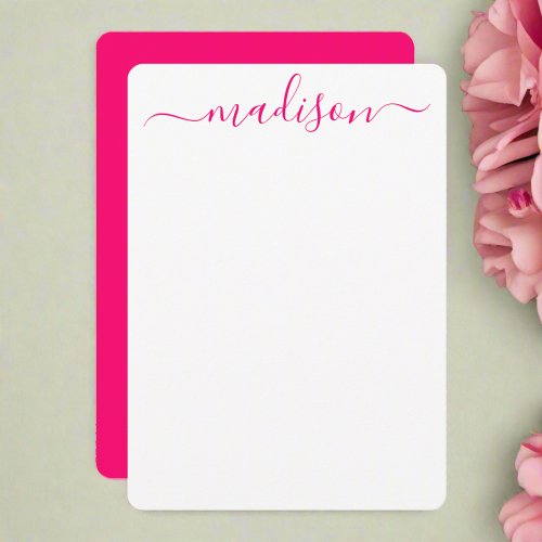 Custom Pink Name Typography Script Feminine Note Card