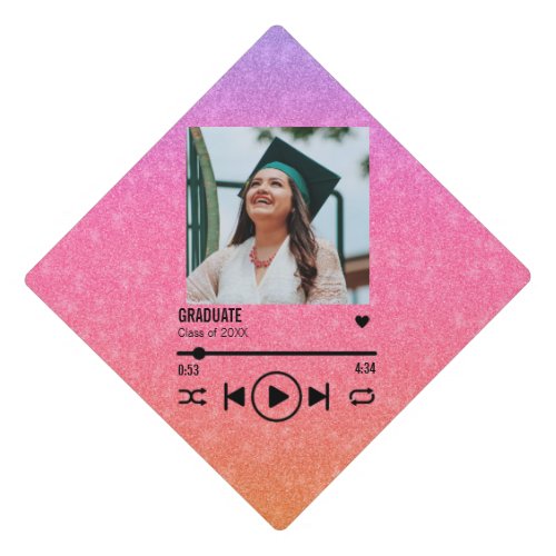 Custom Pink Ombre Graduate Photo Song Playlist Graduation Cap Topper
