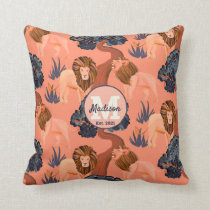 Custom Pink, Orange and Navy Safari Lion Pattern Throw Pillow
