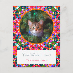 Custom Pink Orange Green Christmas Photo Gift Postcard