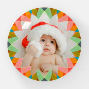 Custom Pink Orange Green Christmas Star Photo Gift Paperweight