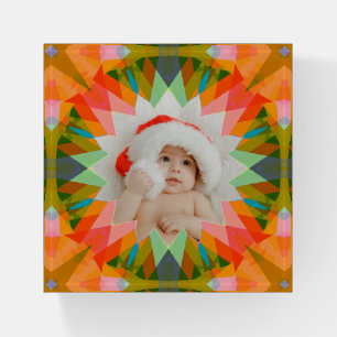 Custom Pink Orange Green Christmas Star Photo Gift Paperweight