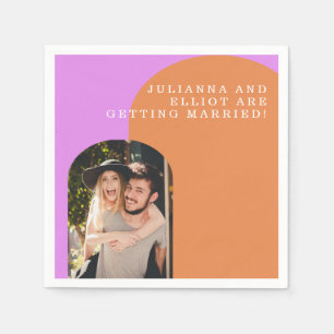 Custom Pink Orange Retro Photo Engagement Party  Napkins