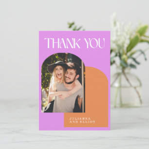 Custom Pink Orange Retro Photo Engagement  Thank You Card