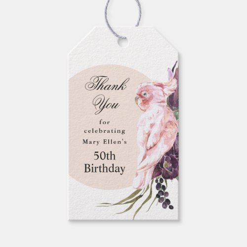 Custom Pink Parrot Boho Botanical 50th Birthday Gift Tags