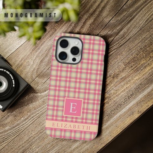 Custom Pink Peach Green Checkered Pattern iPhone 15 Pro Max Case