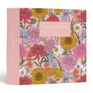 Custom Pink Personalized Floral Family Name Photo 3 Ring Binder