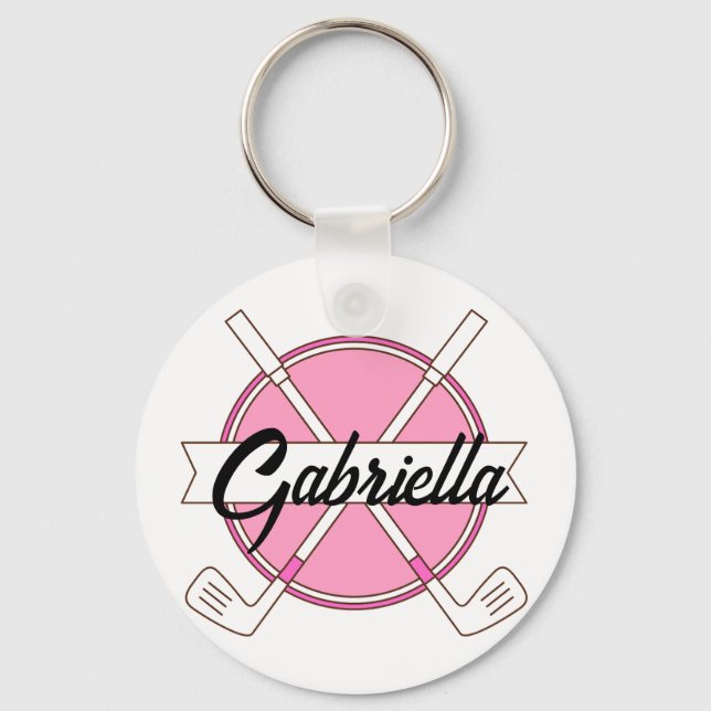 Custom Pink Personalized Golf Clubs Monogram  Keychain (Front)