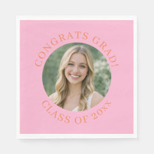Custom Pink Photo Graduation Congrats Grad Party Napkins