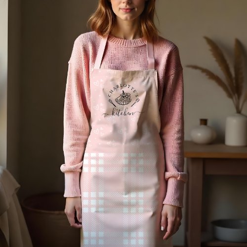 Custom Pink Plaid Kitchen Whisk  Tart Baking Apron