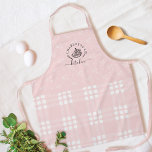 Custom Pink Plaid Kitchen Whisk & Tart Baking Apron<br><div class="desc">Modern, minimal, and stylish custom pink plaid & hearts kitchen apron. Design features a cute typographic design with a custom name "Kitchen" and a floral tart graphic with a whisk and wooden spoon. A cute pink heart pattern and pink plaid design wrap around the bottom of the apron. Perfect gift...</div>