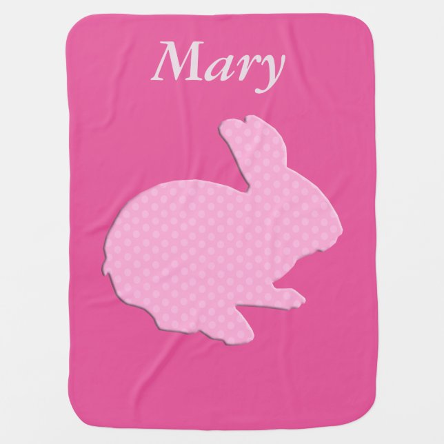 Custom Pink Polka Dot Silhouette Rabbit Blanket (Front)