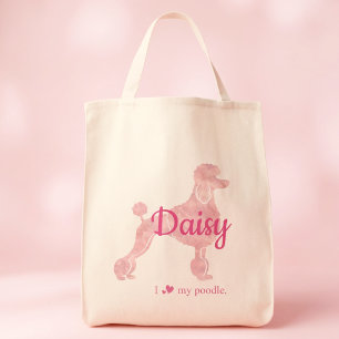 Custom Pink Poodle Personalized Dog Mom Gift Tote Bag