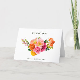Custom Pink Poppies Floral Bloom Bridal Shower Letterpress Thank You Card