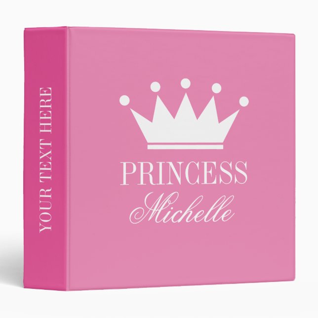Custom pink princess crown baby photo album 3 ring binder (Front/Spine)