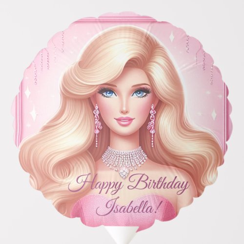 Custom Pink Princess Doll Happy Birthday Balloon