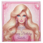 Custom Pink Princess Doll Happy Birthday Cloth Napkin