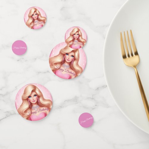 Custom Pink Princess Doll Happy Birthday Confetti