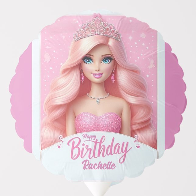 Custom Pink Princess Happy Birthday Balloon (Front)