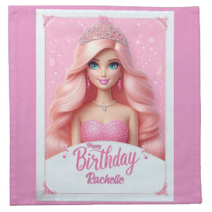 Custom Pink Princess Happy Birthday Cloth Napkin