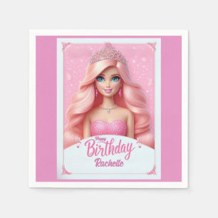 Custom Pink Princess Happy Birthday Napkins