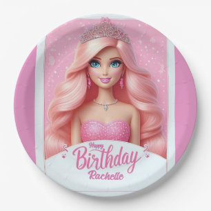 Custom Pink Princess Happy Birthday Paper Plates