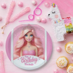 Custom Pink Princess Happy Birthday Paper Plates