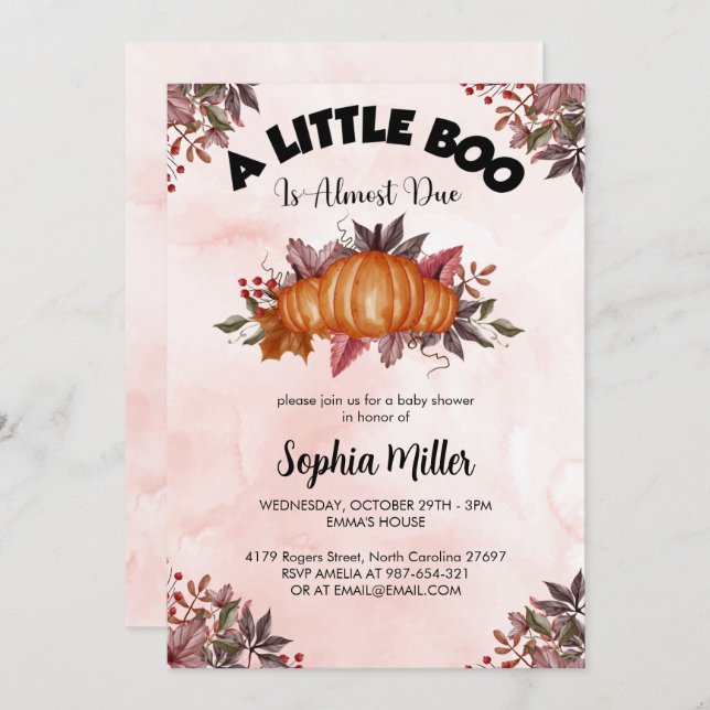 Custom Pink Pumpkin Halloween Baby Shower For Girl Invitation (Front/Back)