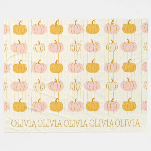 Custom Pink Pumpkin Pattern Orange Striped Fall Fleece Blanket