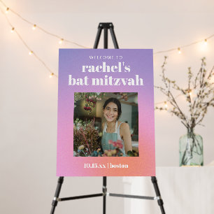 Custom Pink Purple Bat Mitzvah Photo Welcome Sign