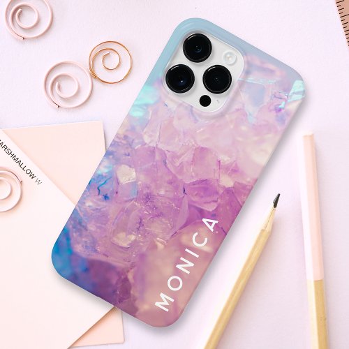 Custom Pink Purple Crystal Quartz Stone Name Cute Case_Mate iPhone 14 Pro Max Case
