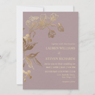 Custom Pink Purple Gold Golden Orchid Wedding Invitation