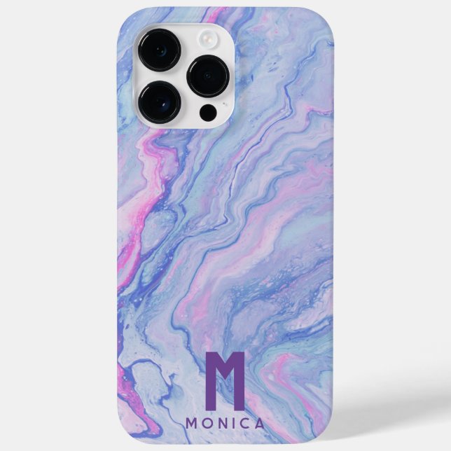 Custom Pink Purple Liquid Marble Paint Monogram Case-Mate iPhone Case (Back)