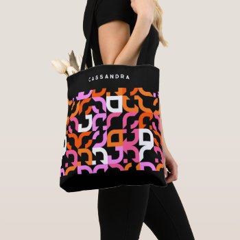 Custom Pink Purple Orange Black Retro Art Pattern Tote Bag by All_In_Cute_Fun at Zazzle