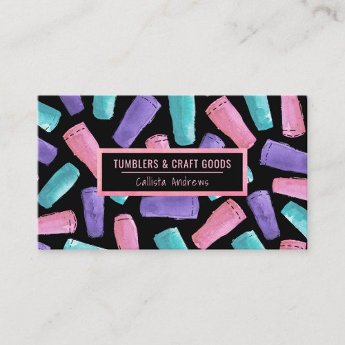 Custom Pink Purple Teal Tumbler Watercolor Crafter Business Card