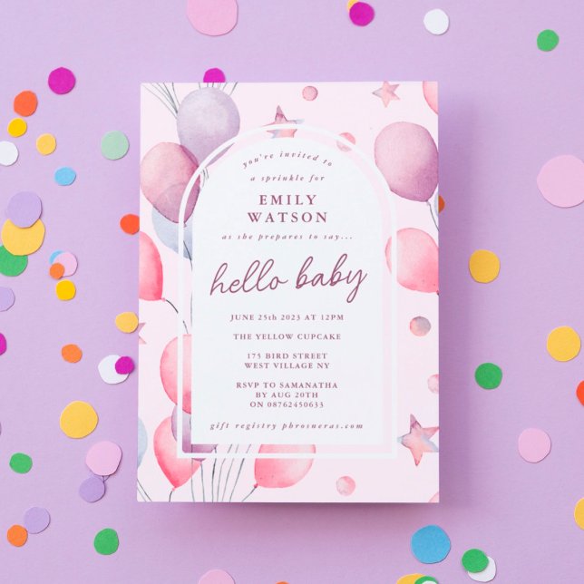 Custom Pink Purples | Balloons Stars Baby Shower Invitation (Creator Uploaded)