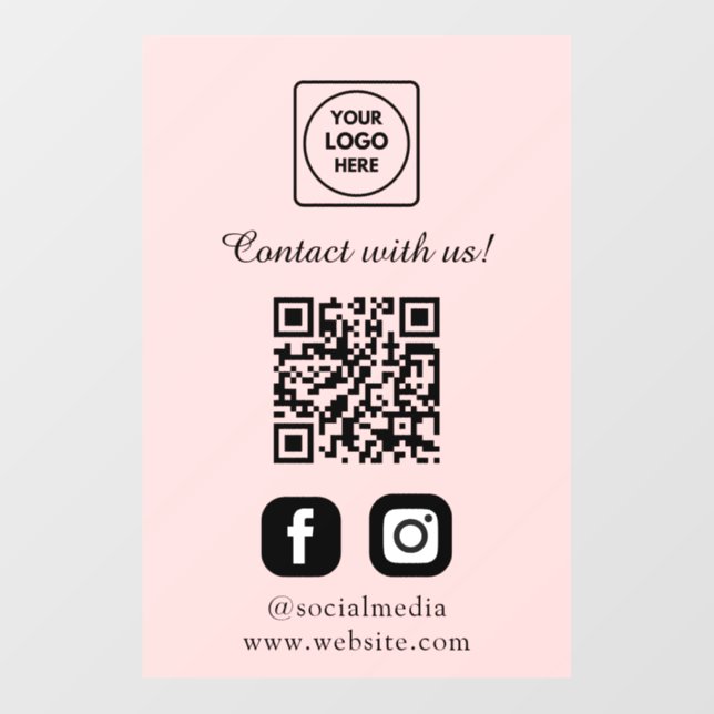 Custom Pink QR Code | Social Media Follow Display Wall Decal (Front)