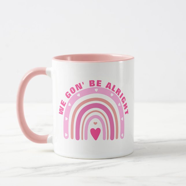 Custom Pink Rainbow Heart Positive Affirmations  Mug (Left)