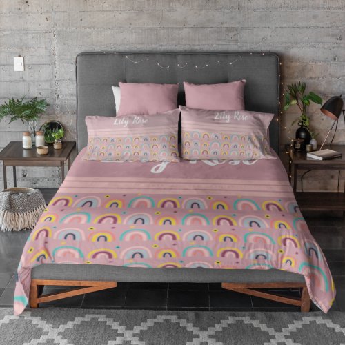 Custom Pink Rainbow Pattern Kids Duvet Cover