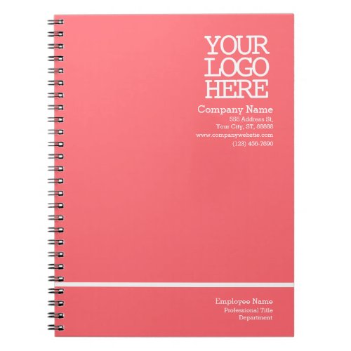 Custom Pink Red Company Logo  Employee Name Notebook