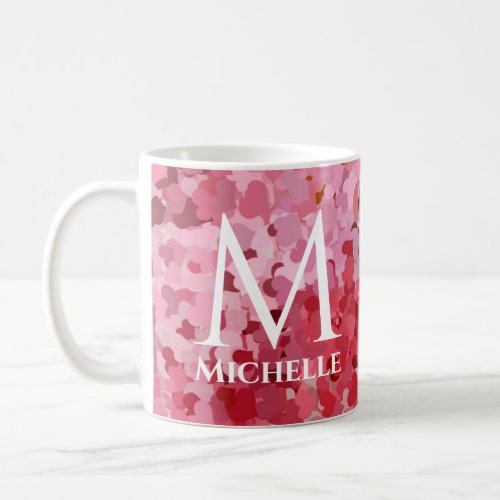 Custom Pink Red Hearts Template Monogram Initial Coffee Mug