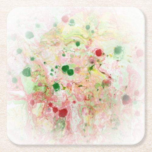 Custom Pink Red Yellow Green Abstract Modern Square Paper Coaster