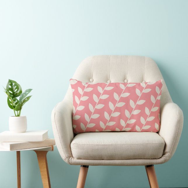 Custom Pink Retro Leaf Pattern  Lumbar Pillow (Chair)