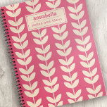Custom Pink Retro Vibe Leaf Pattern Monogram Notebook at Zazzle