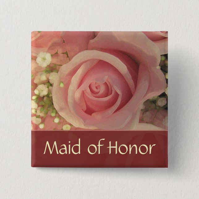 Custom Pink Rose Bridal Button - Customized (Front)