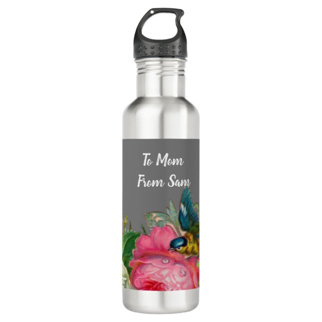 Custom Pink Rose Collection  Stainless Steel Water Bottle (Front)