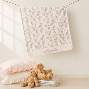 Custom Pink Rose Floral Baby Blanket